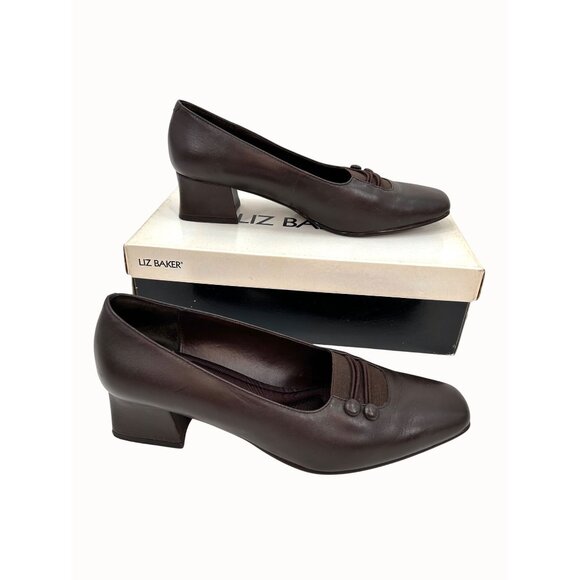 VTG LIZ BAKER RITA BROWN LEATHER COMFORT BLOCK HEEL DRESS SHOE PUMP W/ ORIG BOX - Picture 1 of 8